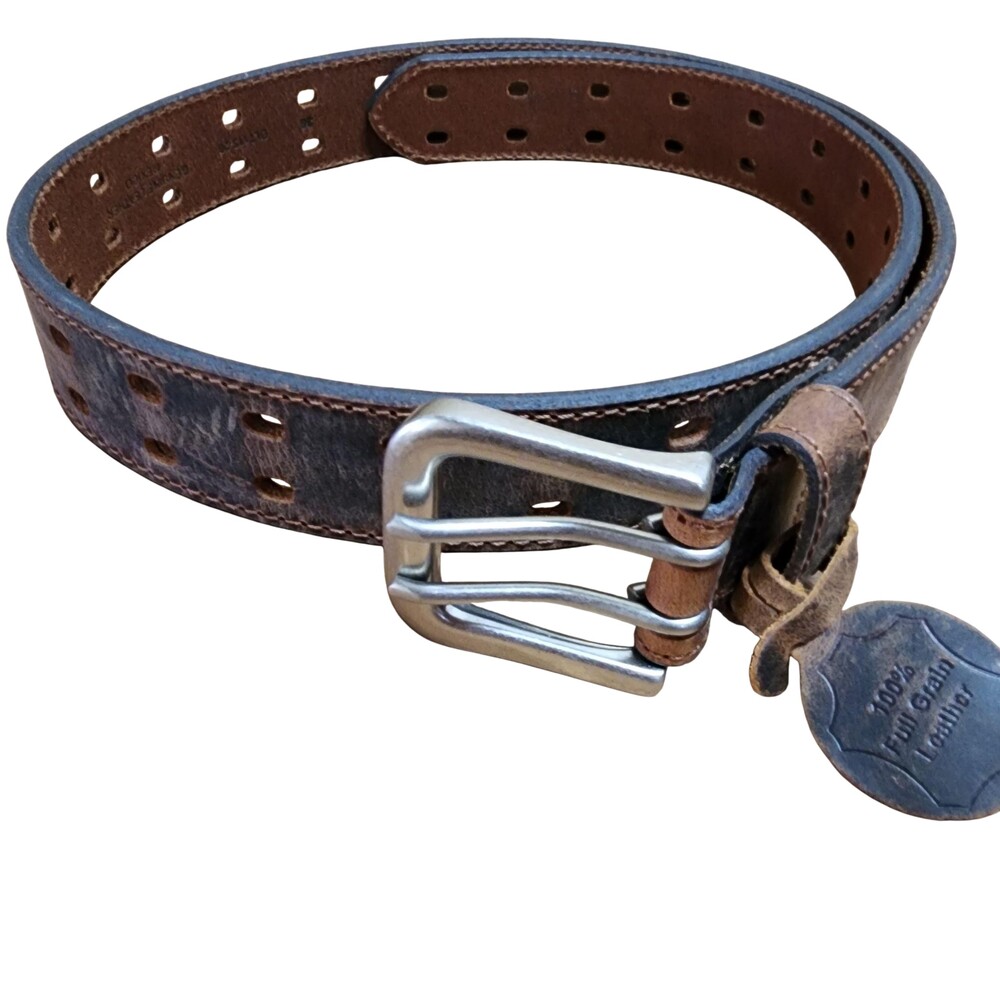 Hawx Work Belt Mens 36 Brown Leather Full Grain Double Prong Distressed Workwear